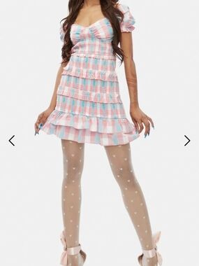 privy Pastel Pink & Blue Plaid Ruffle Dress